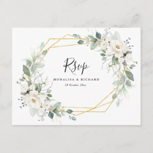Waterverf wit bloemengroen bruiloft RSVP Briefkaart
