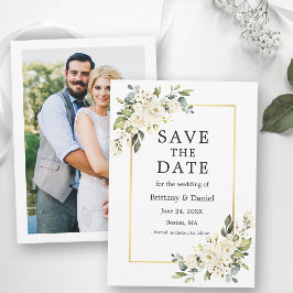 Waterverf wit bloemengroen gouden foto save the date