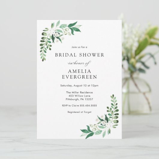 Waterverf Wit bloemenkleurig en groen Vrijgezellen Kaart (Staand voorkant)