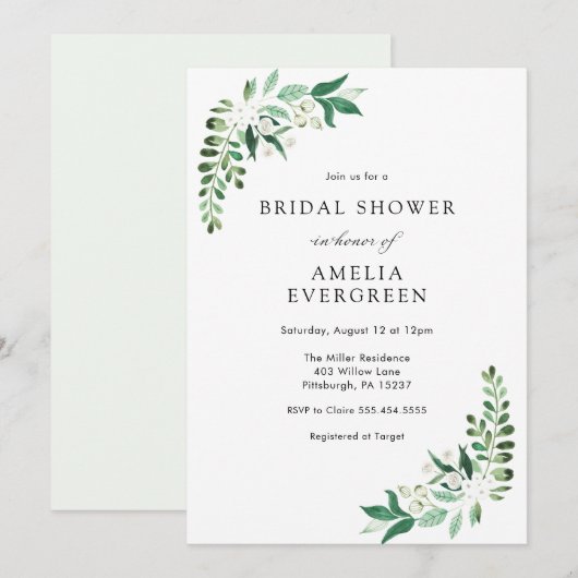 Waterverf Wit bloemenkleurig en groen Vrijgezellen Kaart (Voorkant / Achterkant)