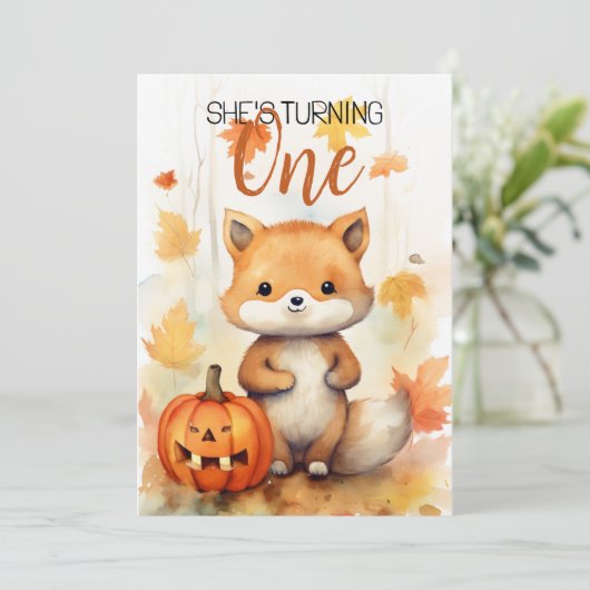 Waterverf Wit & Bruin Funny Fox 1e Verjaardag Kaart (Staand voorkant)
