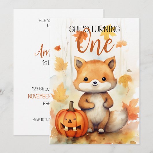 Waterverf Wit & Bruin Funny Fox 1e Verjaardag Kaart (Voorkant / Achterkant)