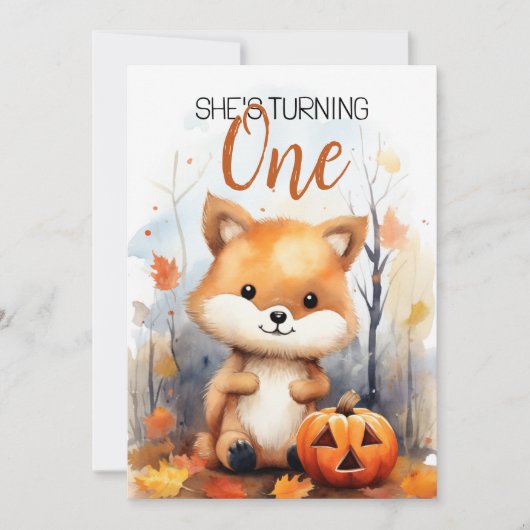 Waterverf Wit & Bruin Happy Fox 1e Verjaardag Kaart (Voorkant)