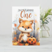 Waterverf Wit & Bruin Happy Fox 1e Verjaardag Kaart (Staand voorkant)