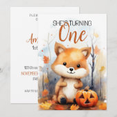 Waterverf Wit & Bruin Happy Fox 1e Verjaardag Kaart (Voorkant / Achterkant)