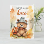 Waterverf Wit & Bruin Herfst Beer 1e Verjaardag Kaart (Staand voorkant)