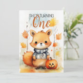 Waterverf Wit & Bruin Leaves Fox 1e Verjaardag Kaart (Staand voorkant)