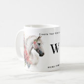 Waterverf Wit Eenhoorn Paard Monogram w / naam Koffiemok (Voorkant links)