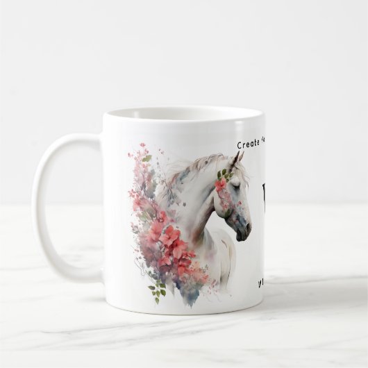 Waterverf Wit Eenhoorn Paard Monogram w / naam Koffiemok (Links)