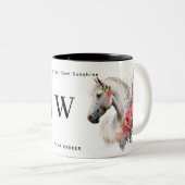 Waterverf Wit Eenhoorn Paard Monogram w / naam Tweekleurige Koffiemok (Voorkant rechts)