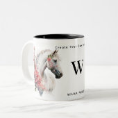 Waterverf Wit Eenhoorn Paard Monogram w / naam Tweekleurige Koffiemok (Voorkant links)