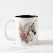 Waterverf Wit Eenhoorn Paard Monogram w / naam Tweekleurige Koffiemok (Links)