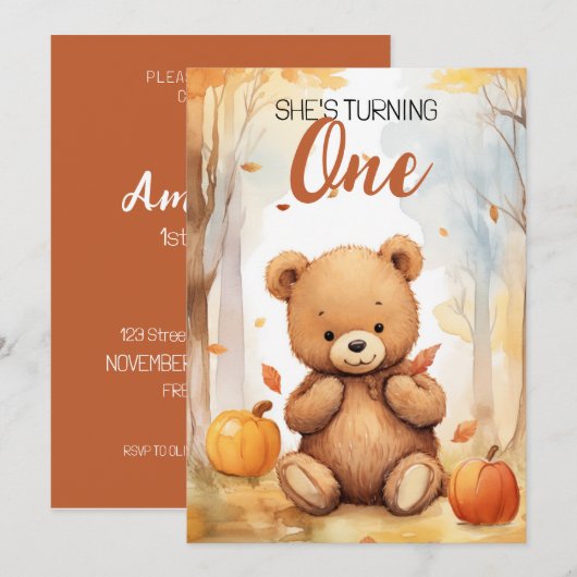 Waterverf Wit en Bruin Beren Herfst 1e Verjaardag Kaart (Voorkant / Achterkant)