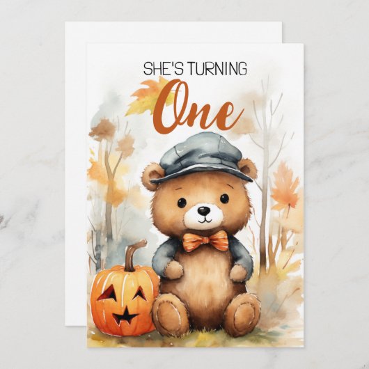 Waterverf Wit en Bruin Bossen Beer 1e Verjaardag Kaart (Voorkant / Achterkant)