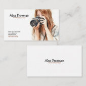 Waterverf Wit en Bruin Vrouw Fotografie Visitekaartje (Voorkant / Achterkant)