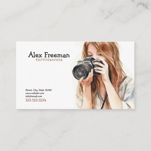 Waterverf Wit en Bruin Vrouw Fotografie Visitekaartje (Voorkant)