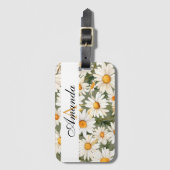 Waterverf Wit en Groen Daisy Patroon Monogram Bagagelabel (Voorkant (verticaal))
