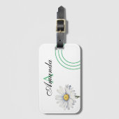 Waterverf Wit en Groen Nice Daisy Monogramed Bagagelabel (Voorkant (verticaal))