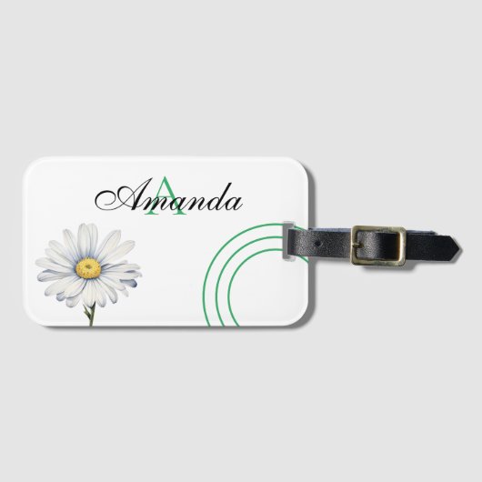 Waterverf Wit en Groen Nice Daisy Monogramed Bagagelabel (Voorkant (horizontaal))