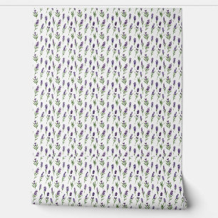 Waterverf Wit en Paarse Lavendel Patroon Behang