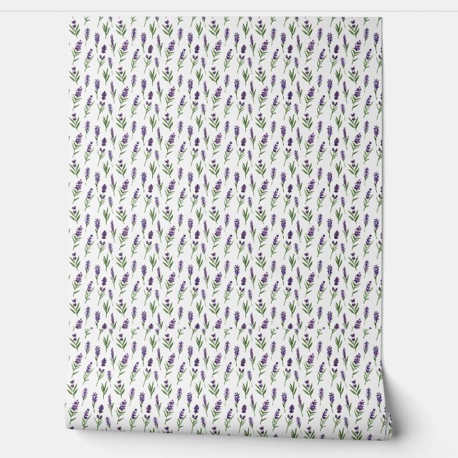Waterverf Wit en Paarse Lavendel Patroon Behang (Afrollen)
