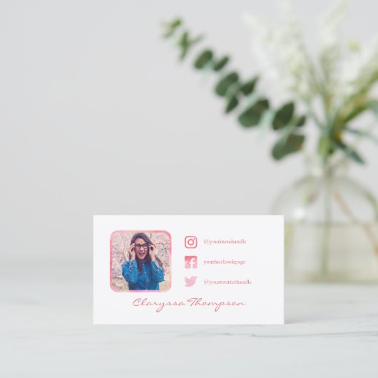 Waterverf wit en roze Foto Sociale media Visitekaartje (Staand voorkant)