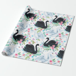 Waterverf wit en zwart swan-meer naadloos cadeaupapier