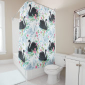 Waterverf wit en zwart swan-meer naadloos douchegordijn (In situ)