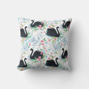 Waterverf wit en zwart swan-meer naadloos kussen