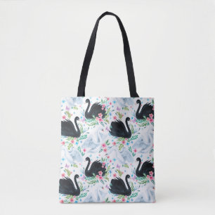 Waterverf wit en zwart swan-meer naadloos tote bag