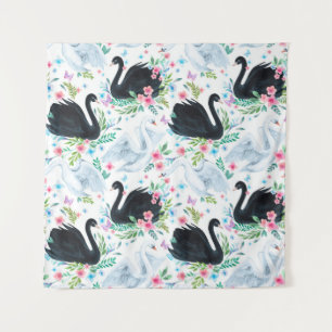 Waterverf wit en zwart swan-meer naadloos wandkleed