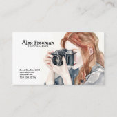 Waterverf Wit en Zwart Vrouw Fotograaf Visitekaartje (Voorkant)