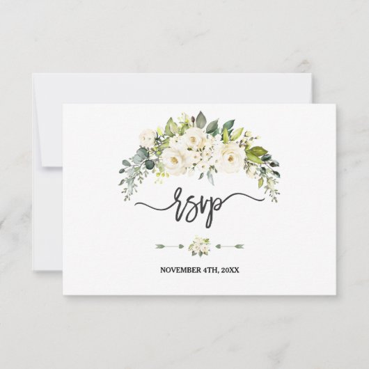 Waterverf Wit-Floral Bloom Wedding RSVP Kaartje (Voorkant)