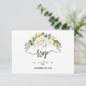 Waterverf Wit-Floral Bloom Wedding RSVP Kaartje (Staand voorkant)