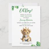 Waterverf Wit & Groen Schattige Leeuw Baby shower Kaart (Voorkant)