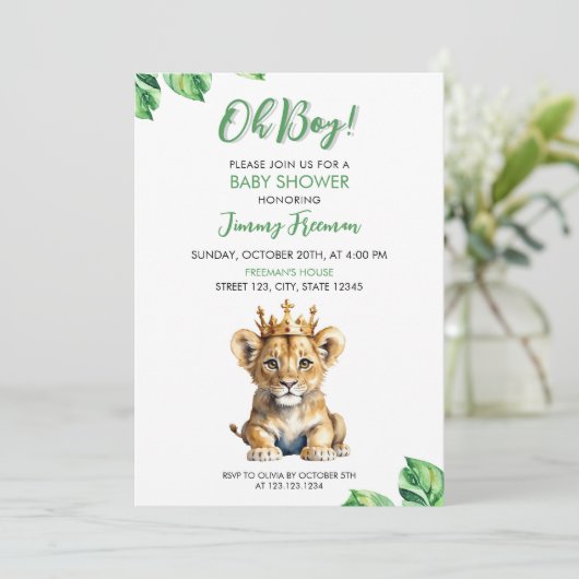 Waterverf Wit & Groen Schattige Leeuw Baby shower Kaart (Staand voorkant)