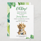 Waterverf Wit & Groen Schattige Leeuw Baby shower Kaart (Voorkant / Achterkant)