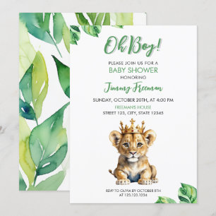 Waterverf Wit & Groen Schattige Leeuw Baby shower Kaart
