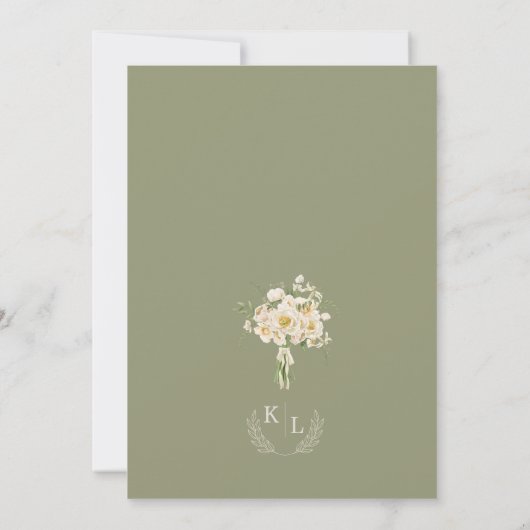Waterverf wit ivoor floral Salie groen Huwelijk Kaart (Achterkant)