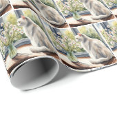 Waterverf Wit Kat en Daisies Cadeaupapier (Rol Hoek)