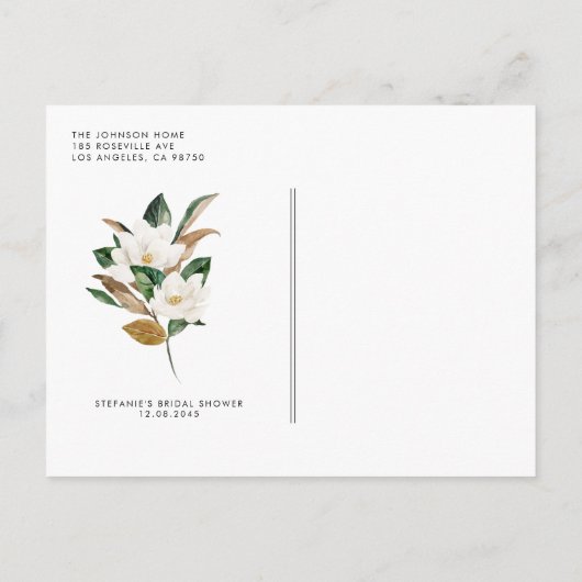 Waterverf Wit Magnolia rustiek Baby shower Uitnodiging Briefkaart (Achterkant)