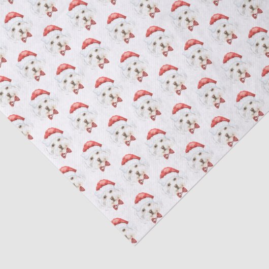 Waterverf Wit Maltees hondenpatroon Kerstmis Tissuepapier (Detail)
