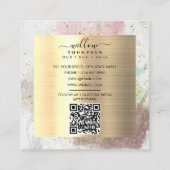 Waterverf Wit Marmer Faux Gold Glitter QR-code Vierkante Visitekaartje (Achterkant)