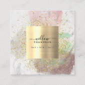 Waterverf Wit Marmer Faux Gold Glitter QR-code Vierkante Visitekaartje (Voorkant)