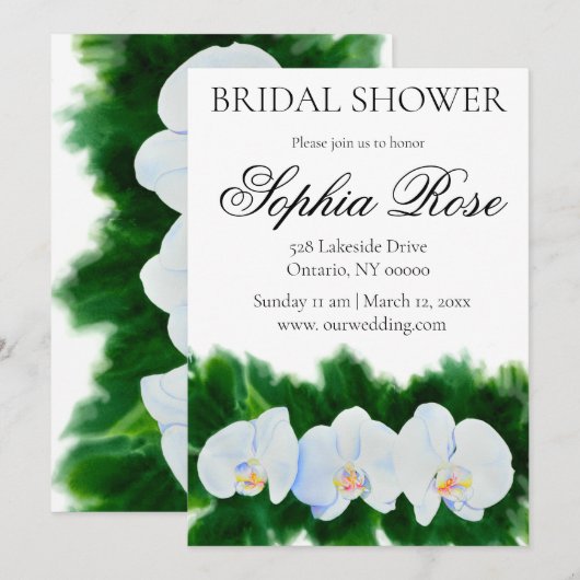 Waterverf wit orchidee schilderen vrijgezellenfees kaart (Voorkant / Achterkant)