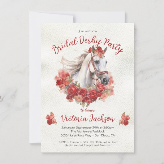 Waterverf wit paard rozen Derby Vrijgezellenfeest Kaart (Voorkant)