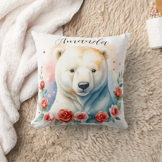 Waterverf Wit Polar Beer Bloemen Kussen (Deken)