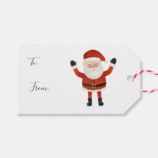 Waterverf Wit Rood Santa Kerstcadeau Cadeaulabel (Voorkant (Horizontaal))