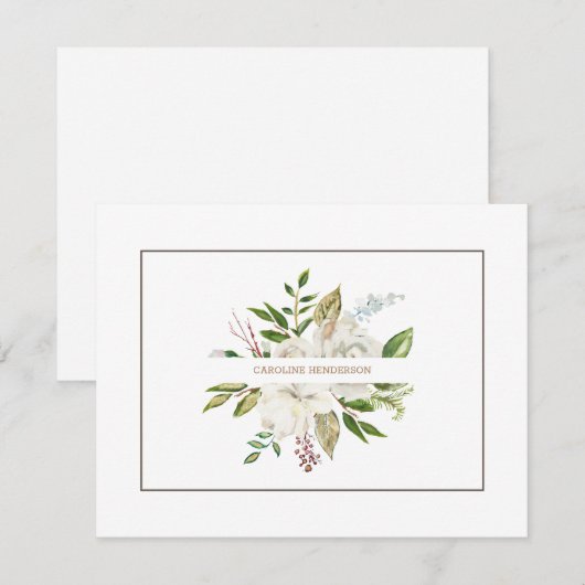 Waterverf Wit Roze Bloemen Elegant Notitiekaartje (Voorkant / Achterkant)