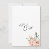 Waterverf wit roze koraal rozen bloemenbruiloft kaart (Achterkant)